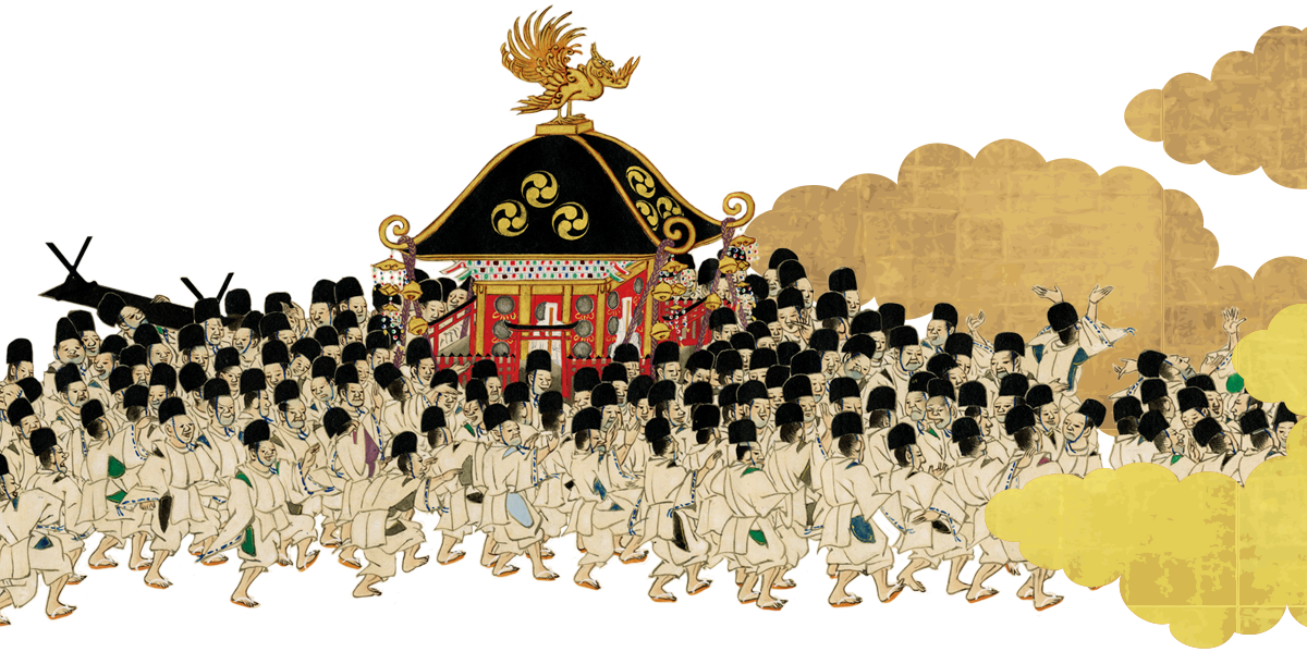 神輿の行列イラスト